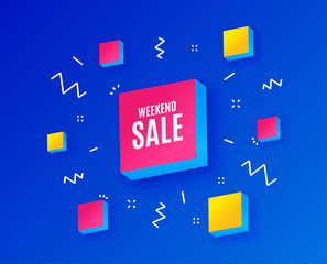 Weekend Sale. Special offer price sign. Advertising Discounts symbol. Isometric cubes with geometric shapes. Creative shopping banners. Template for design. Weekend sale vector