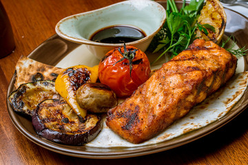 Salmon steak on the grill