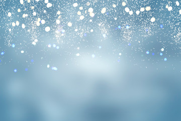 christmas lights defocused light blue winter background
