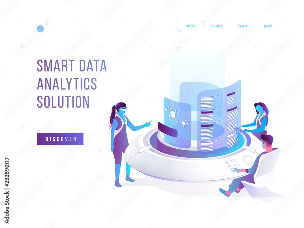 Poster people interacting with charts and analysing statistics. data visualisation concept. 3d isometric ve