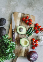 Ingredients for a fresh guacamole food photography recipe idea