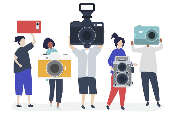 Character illustration of photographers with cameras