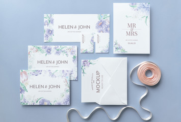 Wedding invitation set with card mockups