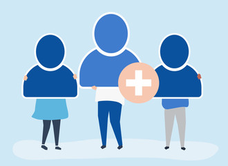 Character illustration of people with user account icons