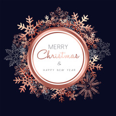 Obraz na płótnie Canvas Christmas and New Year copper snow greeting card