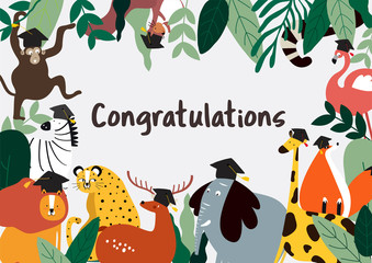 Animal cartoon style congratulations card vector