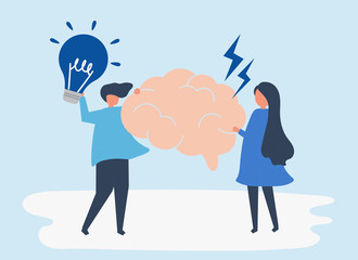 Character of people holding creative ideas icons illustration