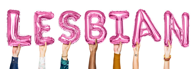 Pink alphabet balloons forming the word lesbian