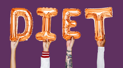 Hands showing diet balloons word