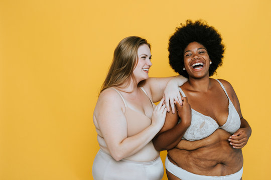 Confident diverse women with curvy bodies