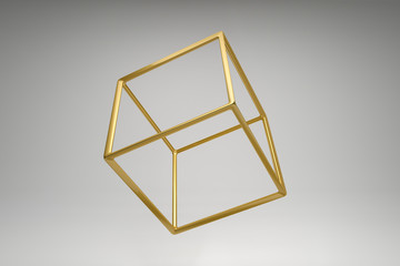 Abstract photorealistic 3d rendering of a hexahedron, cube. Modern background with geometric shape...
