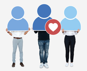 Group of people holding user icons