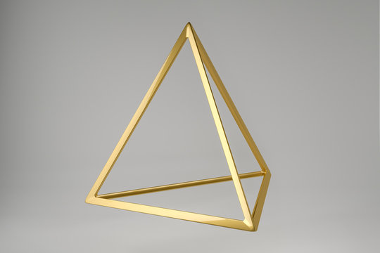 Abstract photorealistic 3d rendering of a tetrahedron. Modern background with geometric shape of the Platonic solids. Minimalist design for poster, cover, branding, banner, placard.