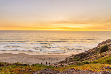 Maitencillo Beach close to Santiago de Chile and one of the most famous beach resorts in Chile mainland during sunset with the first twilight hours making it an amazing colorful landscape. Chile