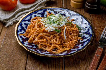 fried lagman on plate