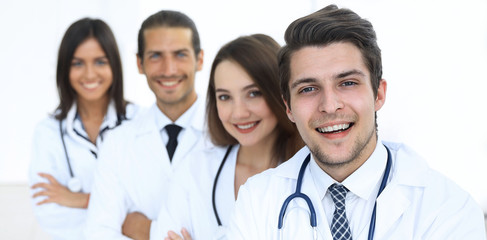 Fototapeta premium Portrait of confident happy group of doctors