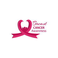 Breast Cancer Awareness Ribbon and people on white background. Vector illustration