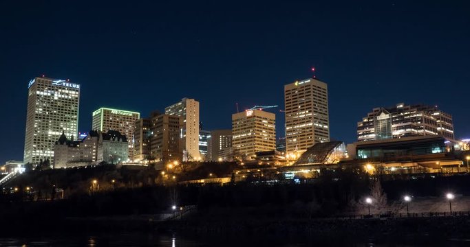 Hyperlapse of Edmonton Skyline & River Valley at night