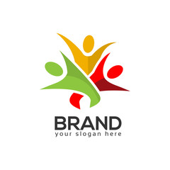 Happy friends together logo template, colorful people