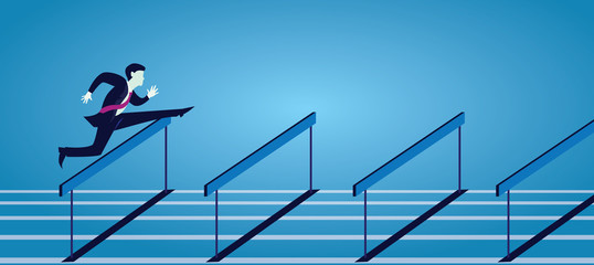 Busnissman Jump Over Obstacles Hurdles