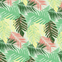 Tropical palm leaves, jungle leaves vector floral pattern background. Leaves texture pattern.Watercolor floral background.