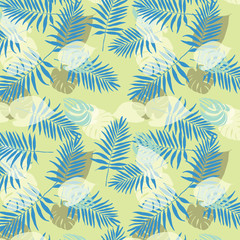 Fototapeta na wymiar Tropical palm leaves, jungle leaves vector floral pattern background. Leaves texture pattern.Watercolor floral background.