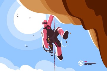 Mountain climber with special equipment