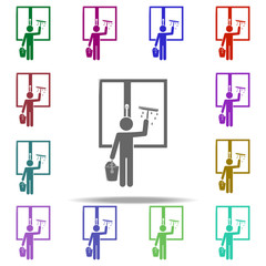 the man washes the windows icon. Elements of Cleaners in multi color style icons. Simple icon for websites, web design, mobile app, info graphics