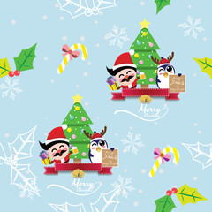 santa claus and penguin Christmas seamless pattern,winter,happy new year