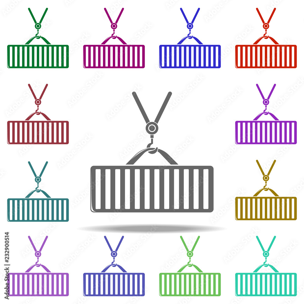 Poster container on the crane icon. elements of logistic in multi color style icons. simple icon for websit