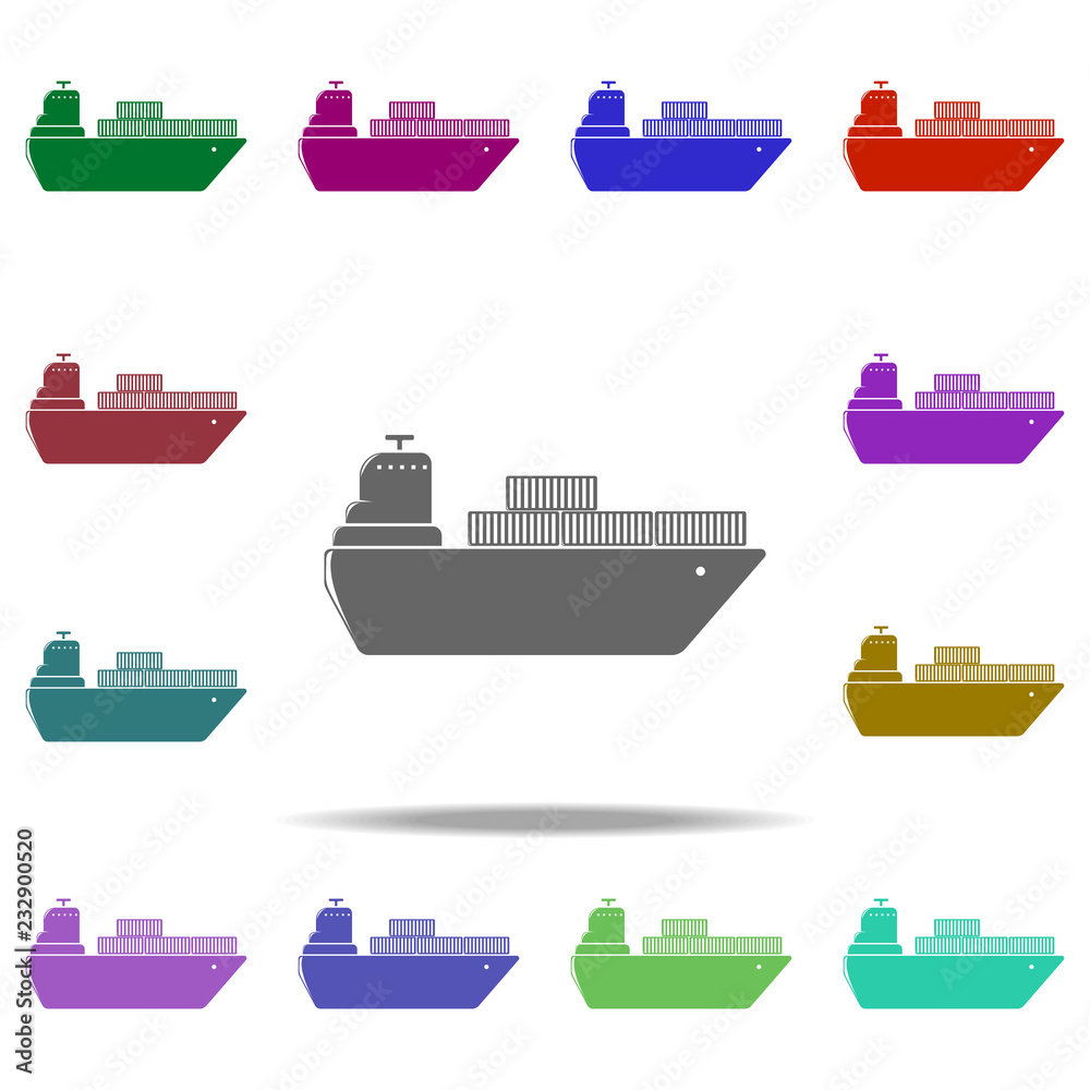 Poster ship with containers icon. elements of logistic in multi color style icons. simple icon for websites