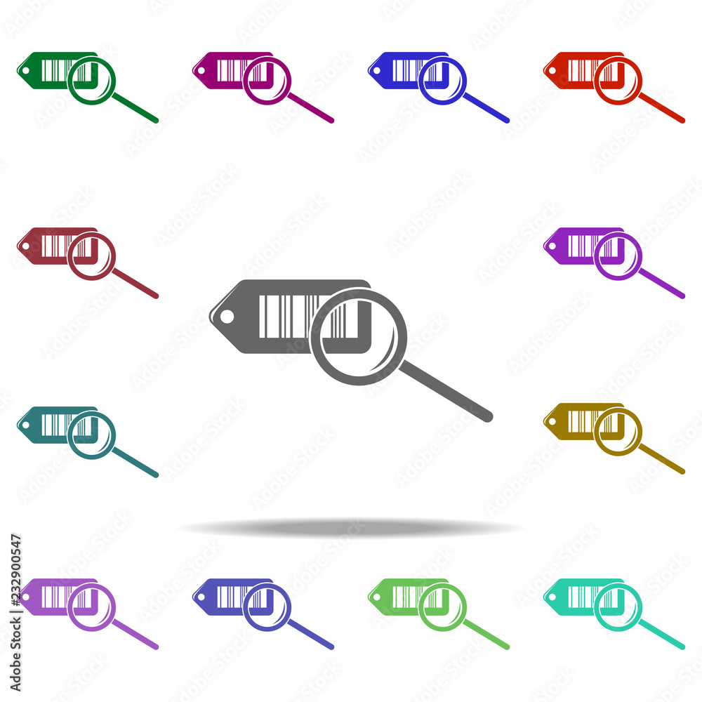 Aufkleber bar code tag and magnifying glass icon. elements of logistic in multi color style icons. simple icon