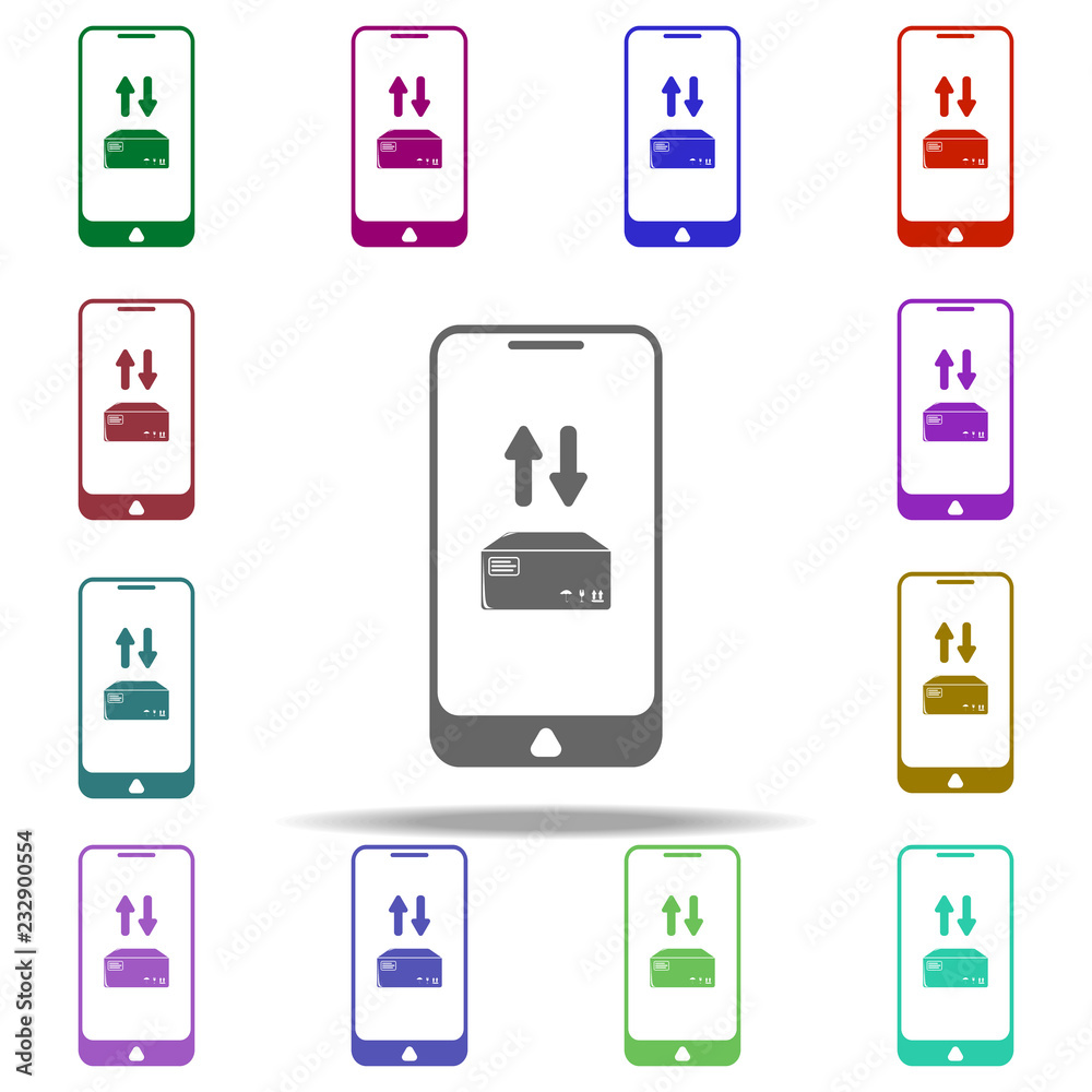 Poster mobile application parcel delivery icon. elements of logistic in multi color style icons. simple ico