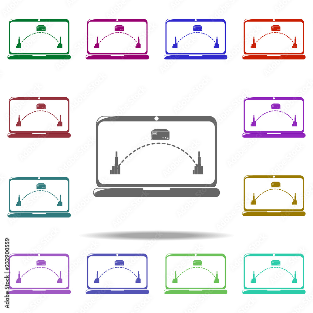 Poster computer application parcel delivery icon. elements of logistic in multi color style icons. simple i