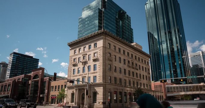 Time lapse establishing shot of the Canadian Imperial Bank of Commerce on Jasper Avenue. Edmonton, Alberta