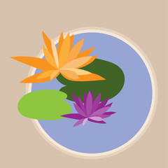 vector abstract lotus flowers and leaves in pond