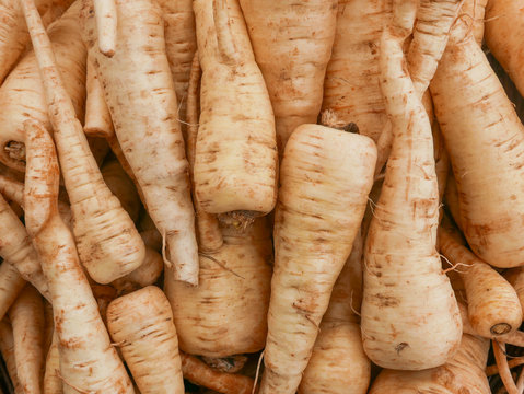 Close up of a pile of parsnips