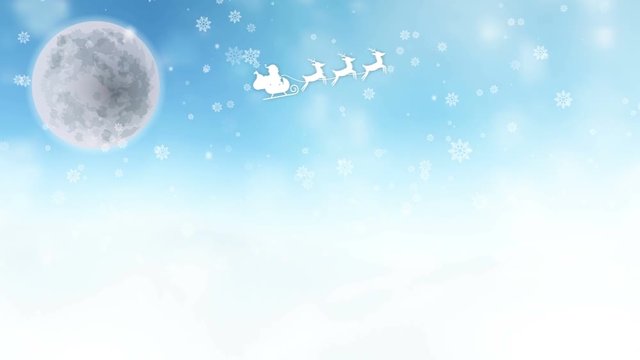 flying santa claus and deers front the big moon
