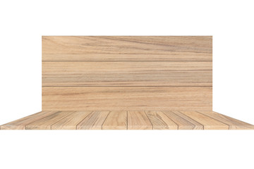 Blank wooden shelf with wood texture background isolate on white