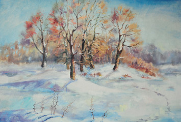 winter landscape with trees painting