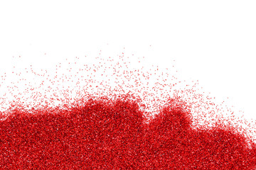 Red glitter texture on white background. Copy space