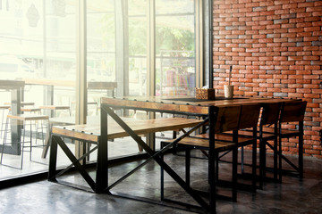 Restaurant and coffee shop cafe interior for background.