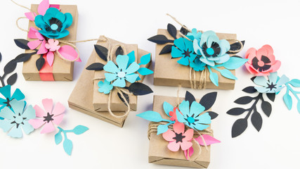Gift wrapping in a box of craft paper for the holiday