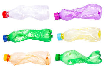 Group of plastic bottle garbage on a white background