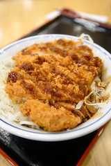 Tonkatsu donburi japanese fried pork rice bowl with special tonkatsu sauce