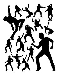 Energetic modern dancer activity silhouettes. Good use for symbol, logo, web icon, mascot, sign, or any design you want.