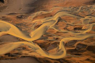 Aerial view of abstract patterns of Icelandic landscape