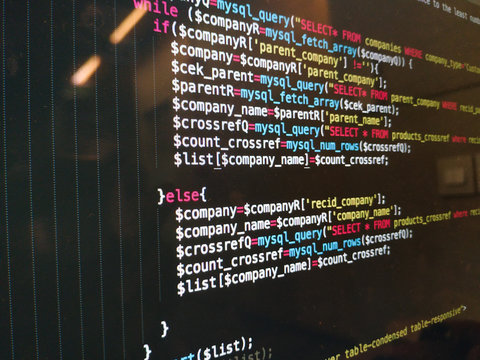 php code on screen, coding on monitor