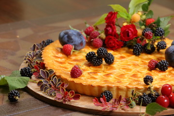 pie with prunes and forest berries