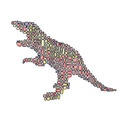 Hand drawn vector illustration in Mondriaan (Mondrian) style isolated pink dinosaur
